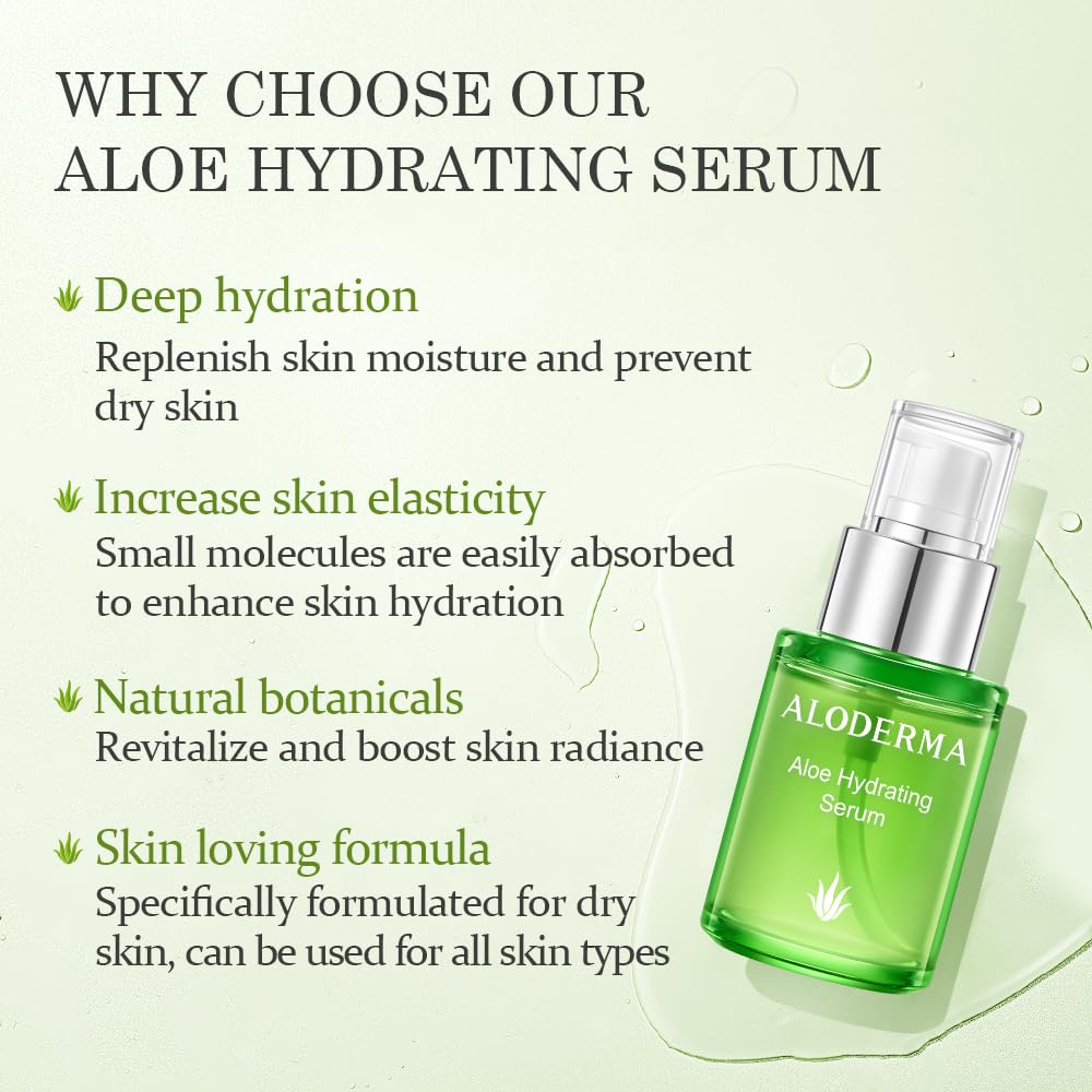 Aloderma Hydrating Aloe Face Serum Made with 65% Organic Aloe Vera - Deep Moisturizing Lightweight Aloe Vera Facial Serum with Hyaluronic Acid Beauty & Personal Care Aloderma
