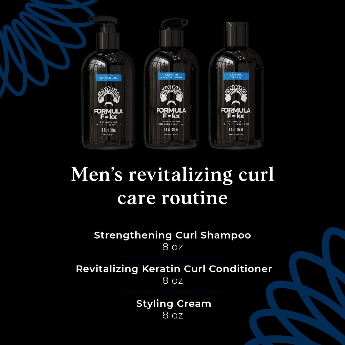 Formula F=kx - Curly & Kinky Hair Care System for Men - Hydrating Shampoo, Conditioner, and Curl Cream Set - Sulfate Free - Ocean Scent - 8oz Each Beauty & Personal Care FormulaF=KX