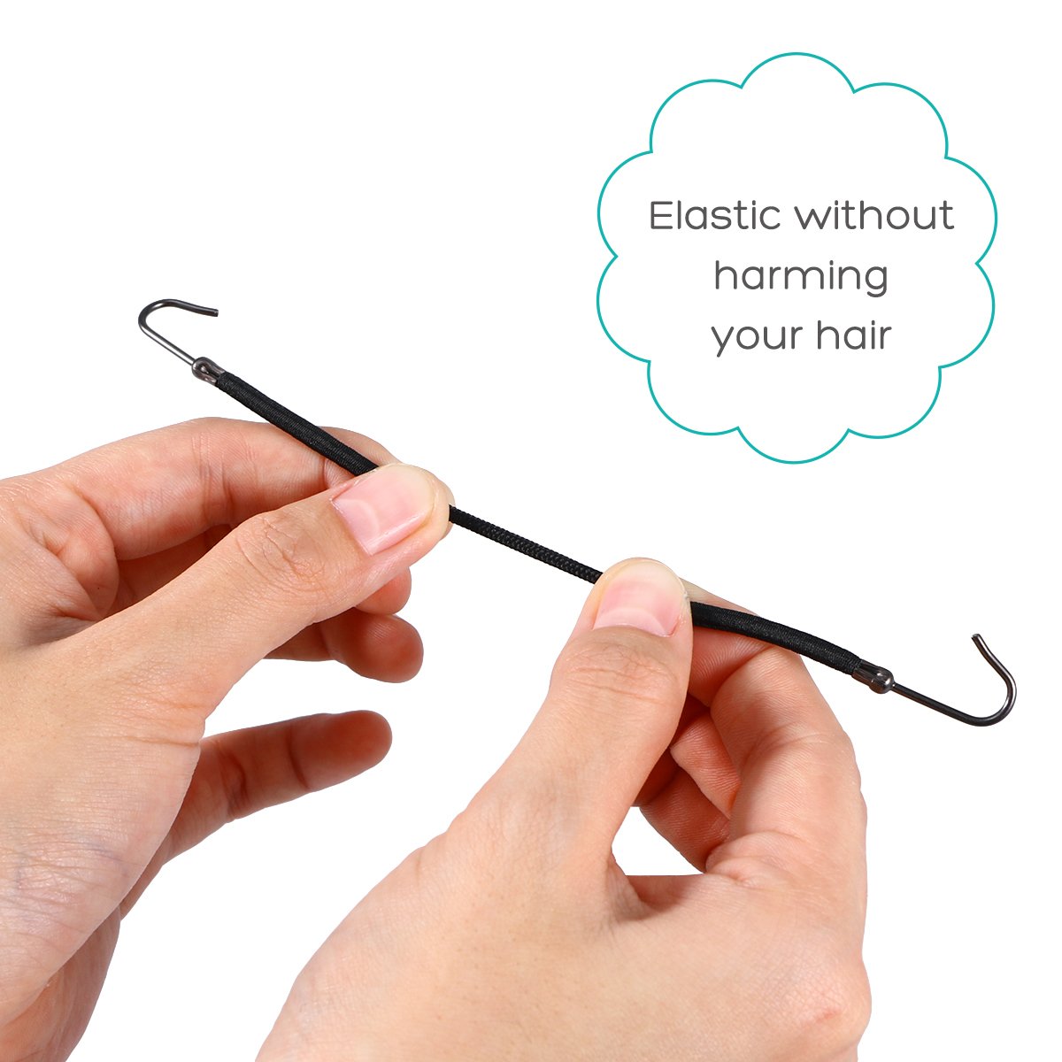 Frcolor Black Hair Hook Ponytail Holder with Hooks Hook Hair Tie Elastic Styling Rubber Bands, Pack of 20