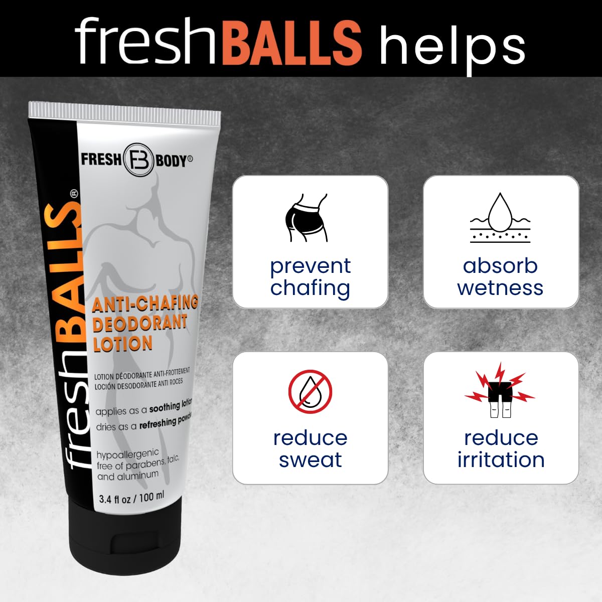 Fresh BALLS Lotion | Anti-Chafing Men's Soothing Cream to Powder Deodorant and Hygiene for Groin Area, 3.4 fl oz (Pack of 3) Beauty & Personal Care Fresh Body FB
