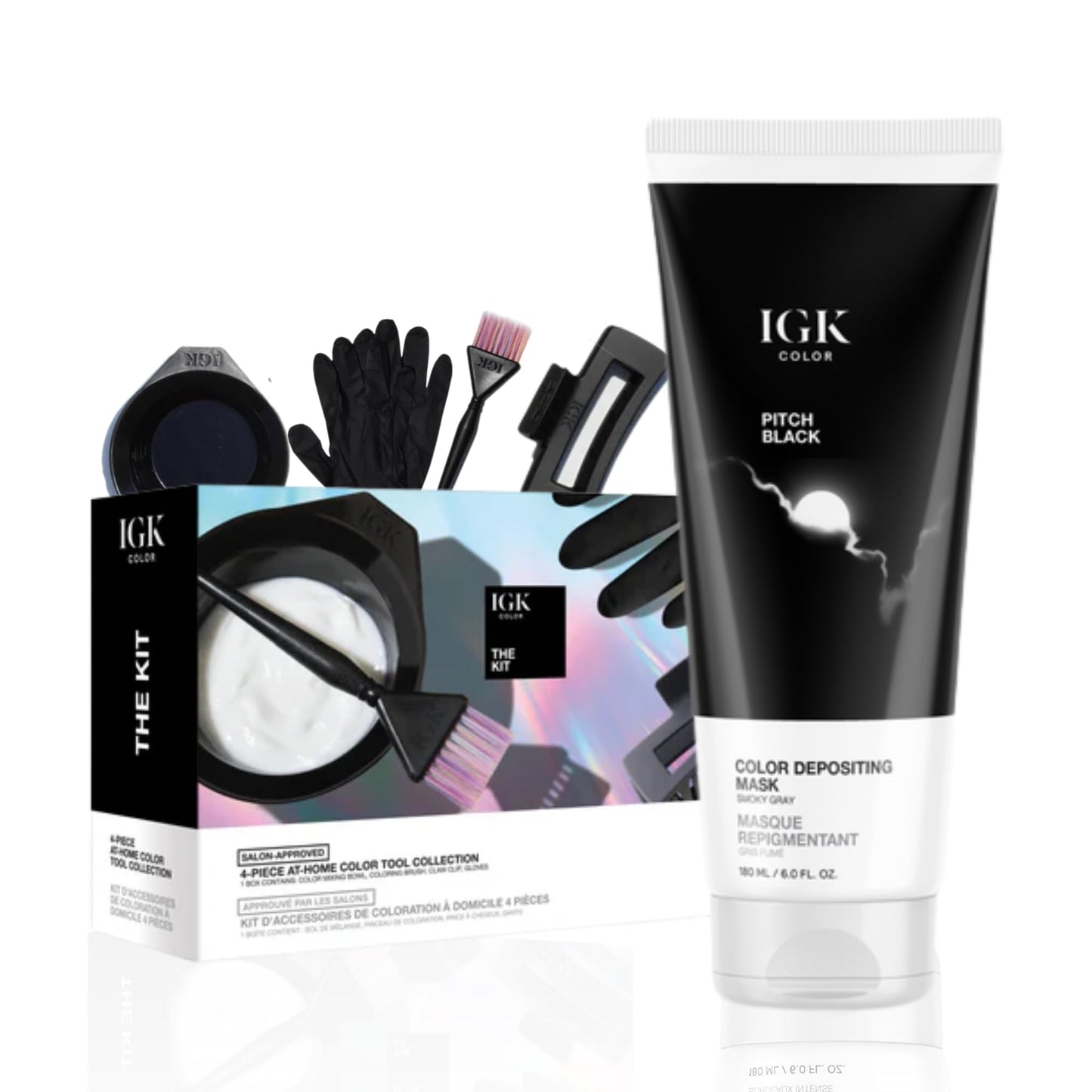 IGK Pitch Black | Smoky Gray Hair Gloss + Color Depositing Kit | Boost Shine, Enhance Cool Gray Tones, Refresh Color | Semi Permanent At-Home Beauty & Personal Care IGK