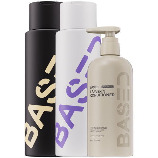 BASED Shampoo, Conditioner & Leave-In Conditioner Deluxe Bundle with Peppermint, Coconut & Avocado Oil, Deluxe Hair Bundle for Men, Two 12 fl oz & One Beauty & Personal Care BASED BODYWORKS