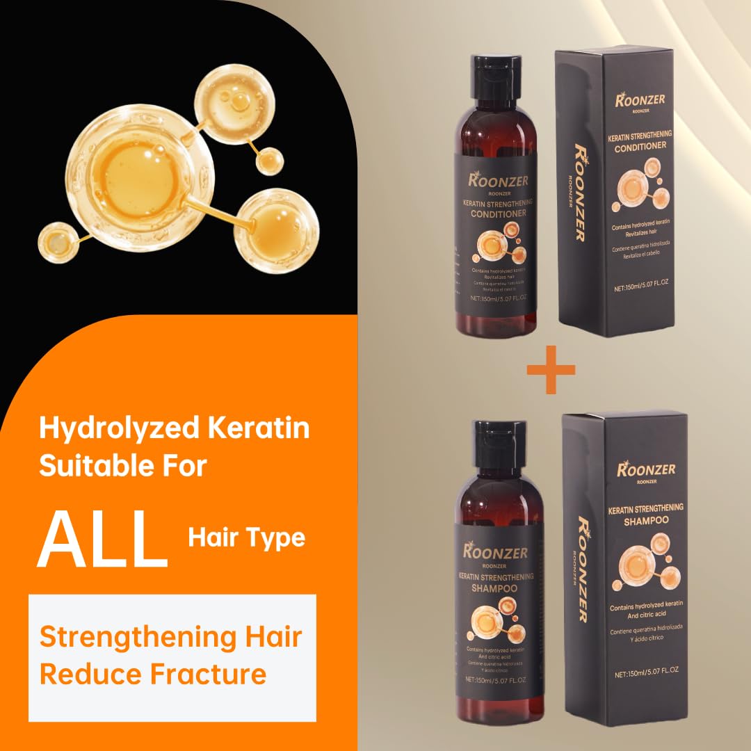 ROONZER Keratin Shampoo & Conditioner Set for All Hair Types | Deep Cleanse + Intense Hydration | Strengthening & Anti-Frizz Formula | Reduces Beauty & Personal Care ROONZER