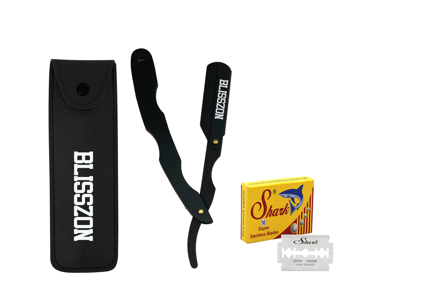 BLISSZON Barber Straight Razor-Premium Quality Satinless Steel Barber Shaving Razors for Men with Leather Pouch &10 Single Edge Blades Beauty and Personal Care BLISSZON