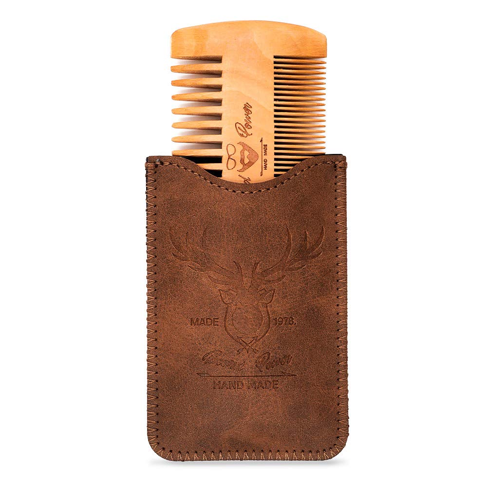 Menesia Wooden Comb with Durable Case - Fine & Coarse Teeth, Pocket Comb for Beards, Mustaches & Hair, Brown Deer Design Beauty & Personal Care menesia