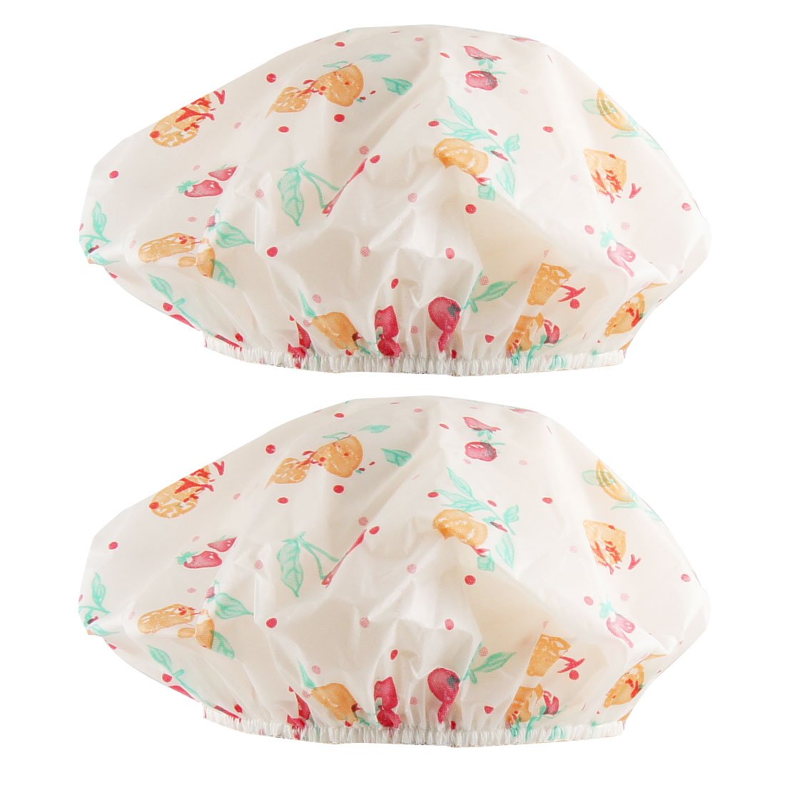 Ruilogod Elastic Hem Fruit Print White Plastic Shower Cap Bath Hat 2 Pcs (id: c60 a1d 71d 13c 232 Beauty and Personal Care Ruilogod