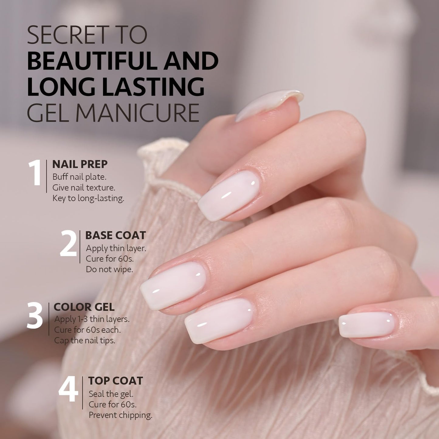 GAOY Sheer Light Pink Gel Nail Polish, 16ml 2 Colors 1352 1482 Jelly Milky White Translucent Soak Off UV Gel Polish Set for Nail Art DIY Manicure at Beauty and Personal Care GAOY