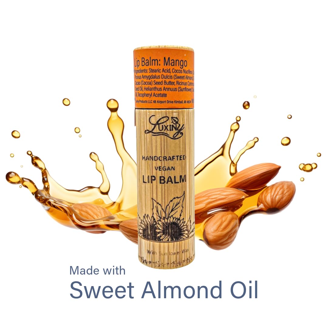 Luxiny Lip Balm in a Bambo Tube, Vegan Natural Moisturizing, with Sunflower Wax and Vitamin E (Mango) Beauty and Personal Care Luxiny