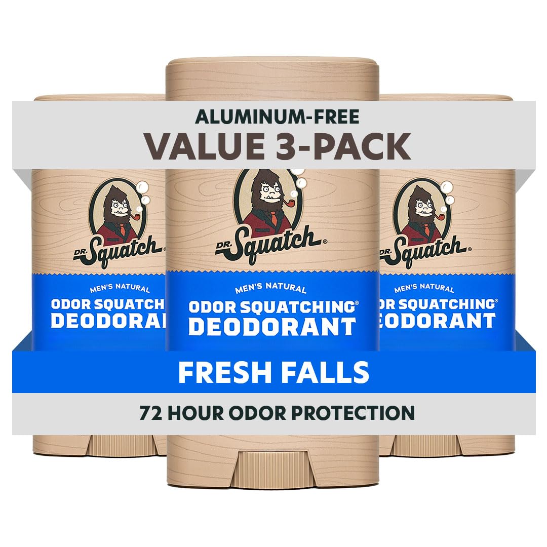 Dr. Squatch Natural Men’s Deodorant - Aluminum Free Natural Deodorant Men with Charcoal & Postbiotics for 72-Hour Odor Protection - Fresh Falls Beauty and Personal Care Dr. Squatch