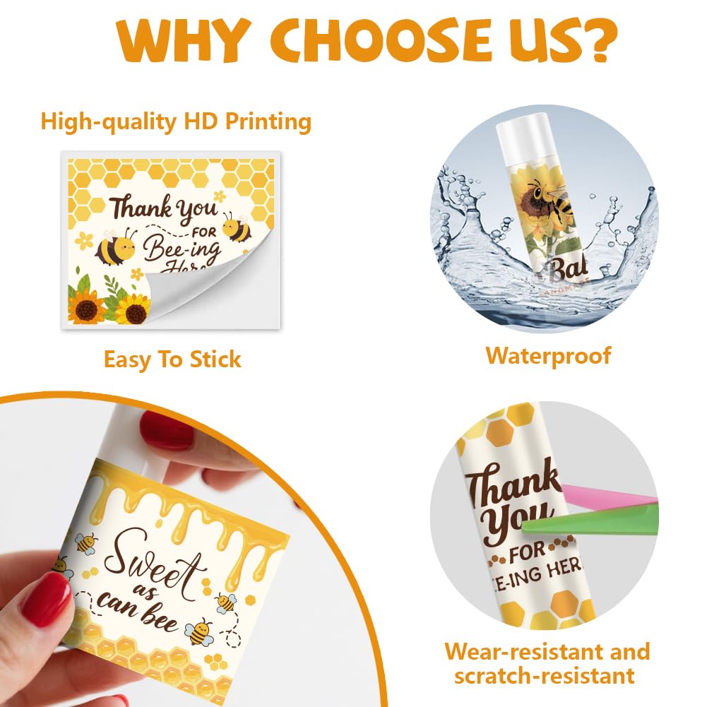 Peacoblue 160Pcs Lip Balm Labels Sticker for Tubes 2.1"x1.7" Bees and Sunflowers, 8 Styles Waterproof Chapstick Labels Glossy for Homemade Lip Balm Beauty and Personal Care peacoblue