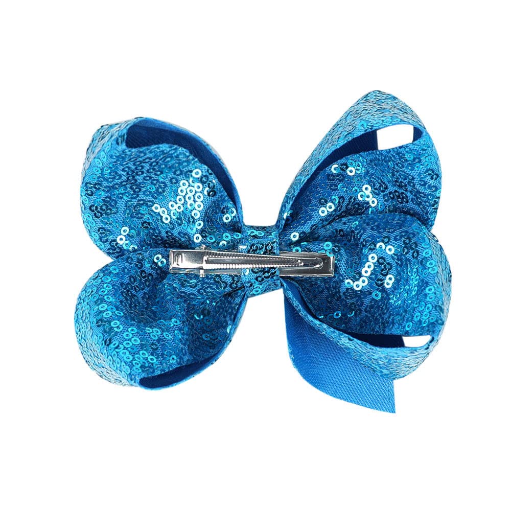 AMYDECOR 6 Inch Blue Sparkly Glitter Sequin Hair Bows for Girls Toddlers Kids Children Teenage (2PCS) Beauty & Personal Care AMYDECOR