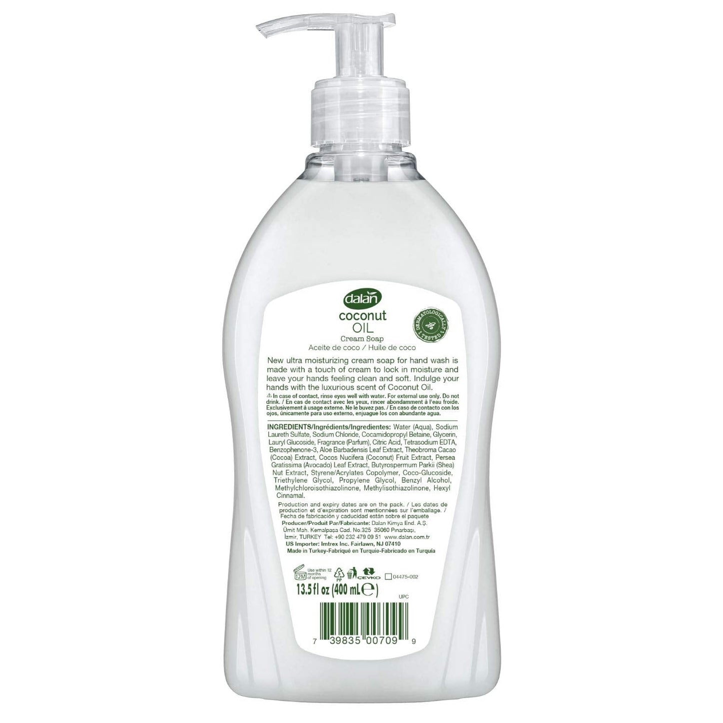Dalan Coconut Oil Cream Ultra Moisturizing Liquid Hand Soap for Normal and Dry Hands Fresh Clean and Soft Feeling (13.5 Fl Oz / 400 mL (Pack of 6)) Beauty & Personal Care Dalan
