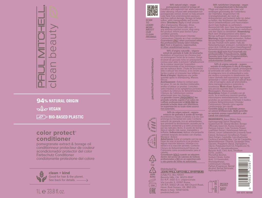 Paul Mitchell Clean Beauty Color Protect Conditioner, Replenishes, Extends Color Vibrancy, For Color-Treated Hair, 33.8 fl. oz.