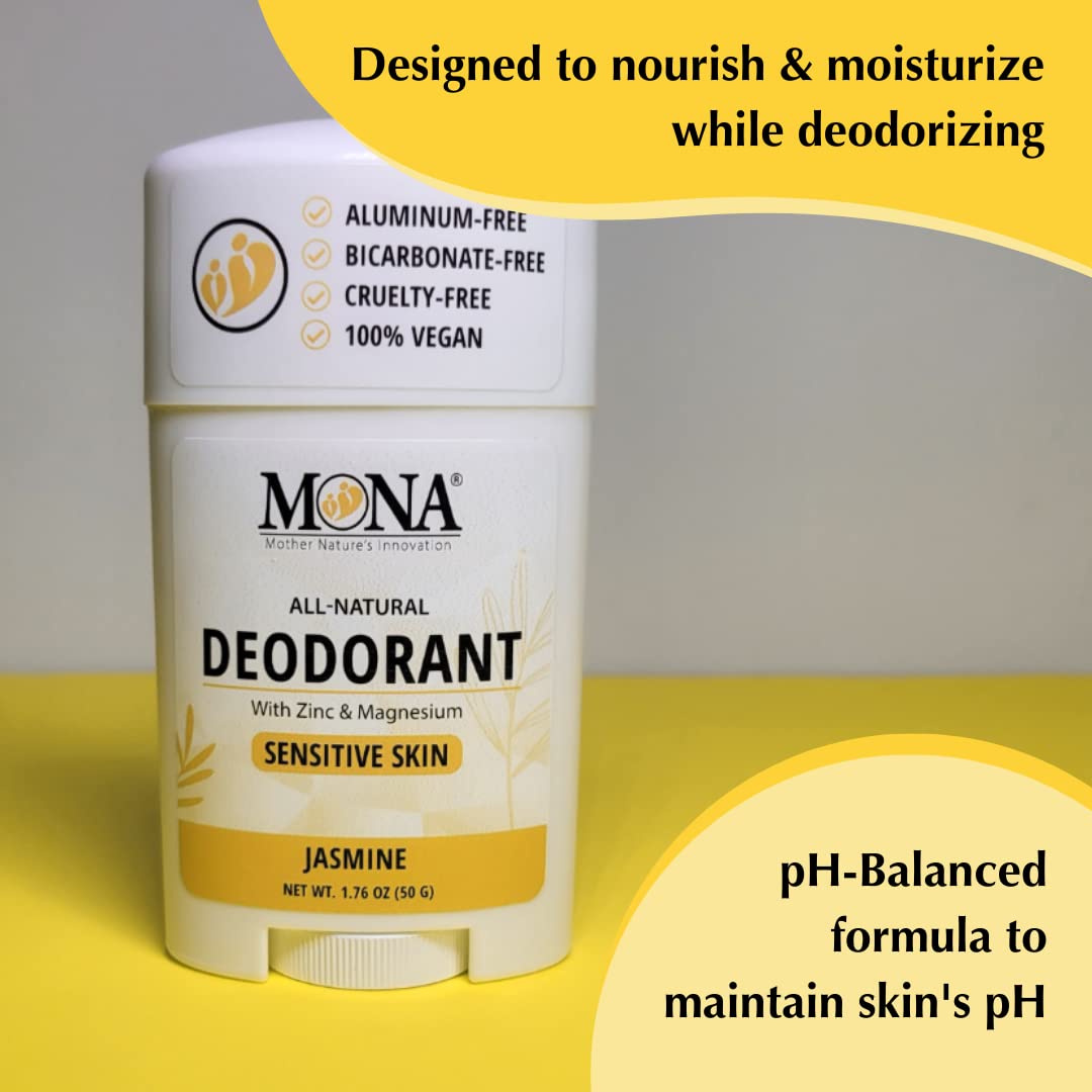 MONA BRANDS All Natural Deodorant For Women & Men - For Sensitive Skin - No Aluminum or Baking Soda - (2-Pack JASMINE 1.76 Oz each) Beauty and Personal Care MONA