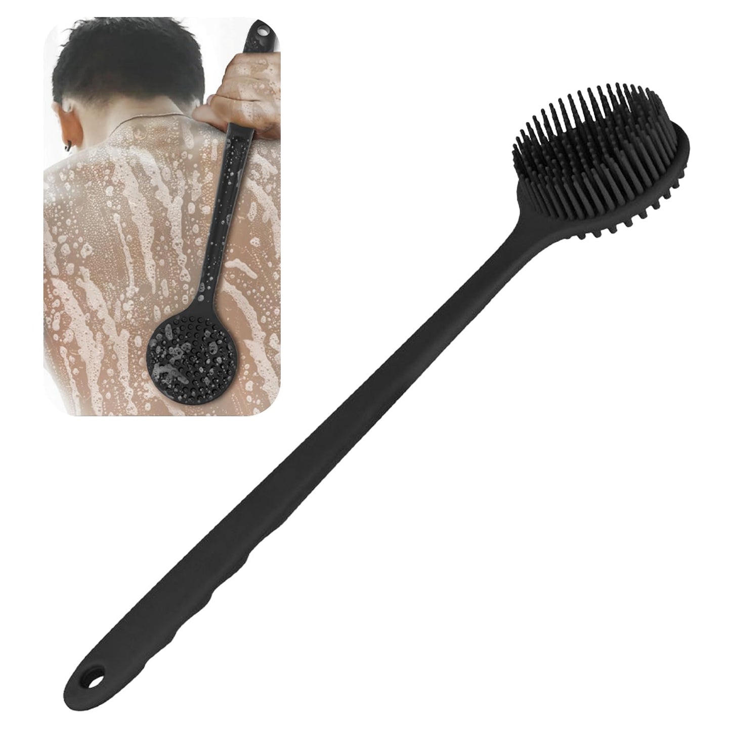 WALWAL Soft Silicone Back Scrubber for Shower, Long Handle Double-Sided Exfoliating Massage Bath Body Brush (Black) Beauty and Personal Care WALWAL