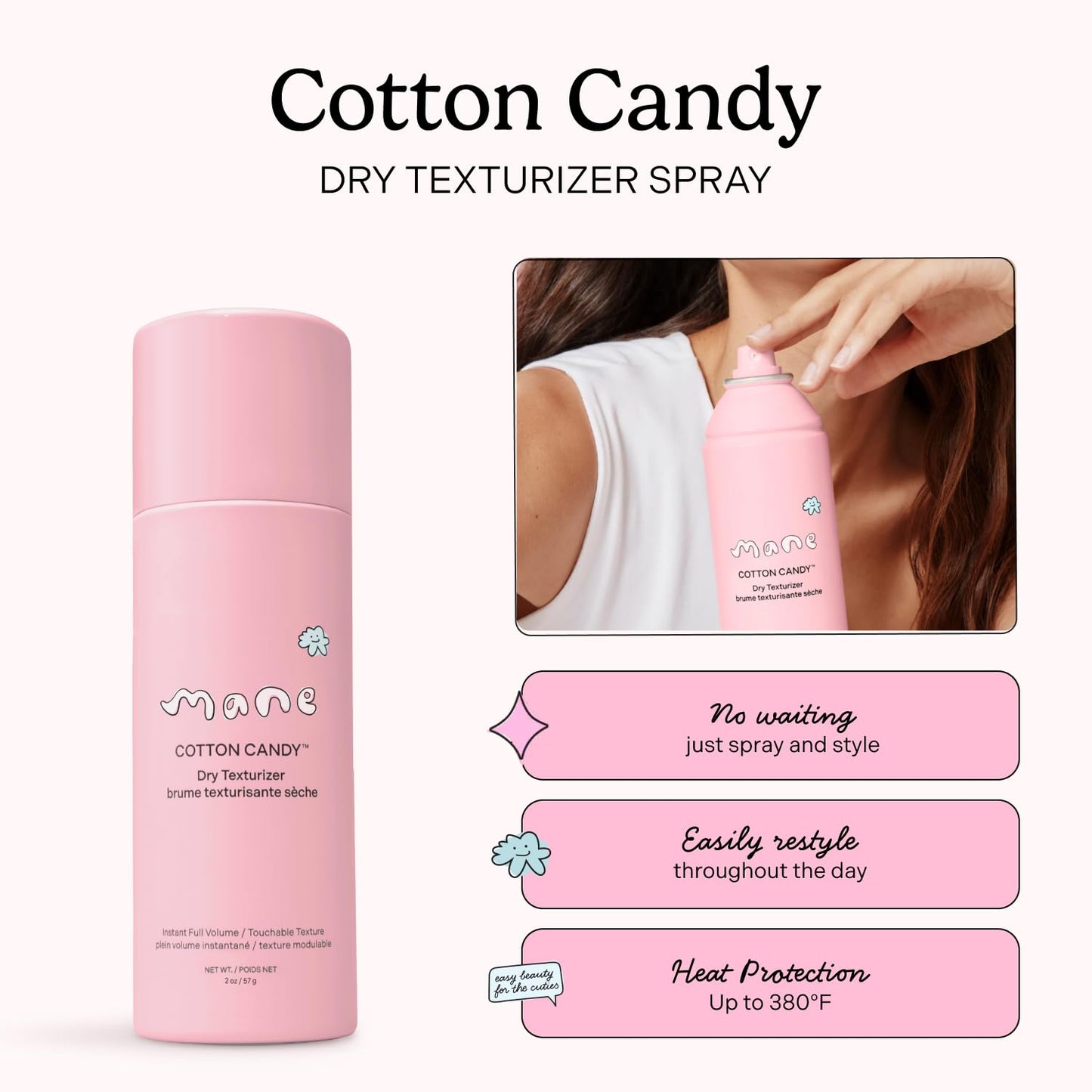 Mane Cotton Candy Travel Size Dry Texture Spray - Volumizing Spray for Fine Hair - Lightweight Hair Styling Spray with Root Lift & Soft Tousled Beauty & Personal Care Mane