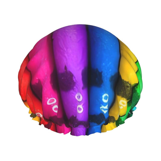 colored crayons Shower Cap for Women Men Large Reusable Shower Bonnet Double-Layer Waterproof Bath Caps Elastic Band Hair Hat for All Hairstyles Beauty and Personal Care BWLHJKE