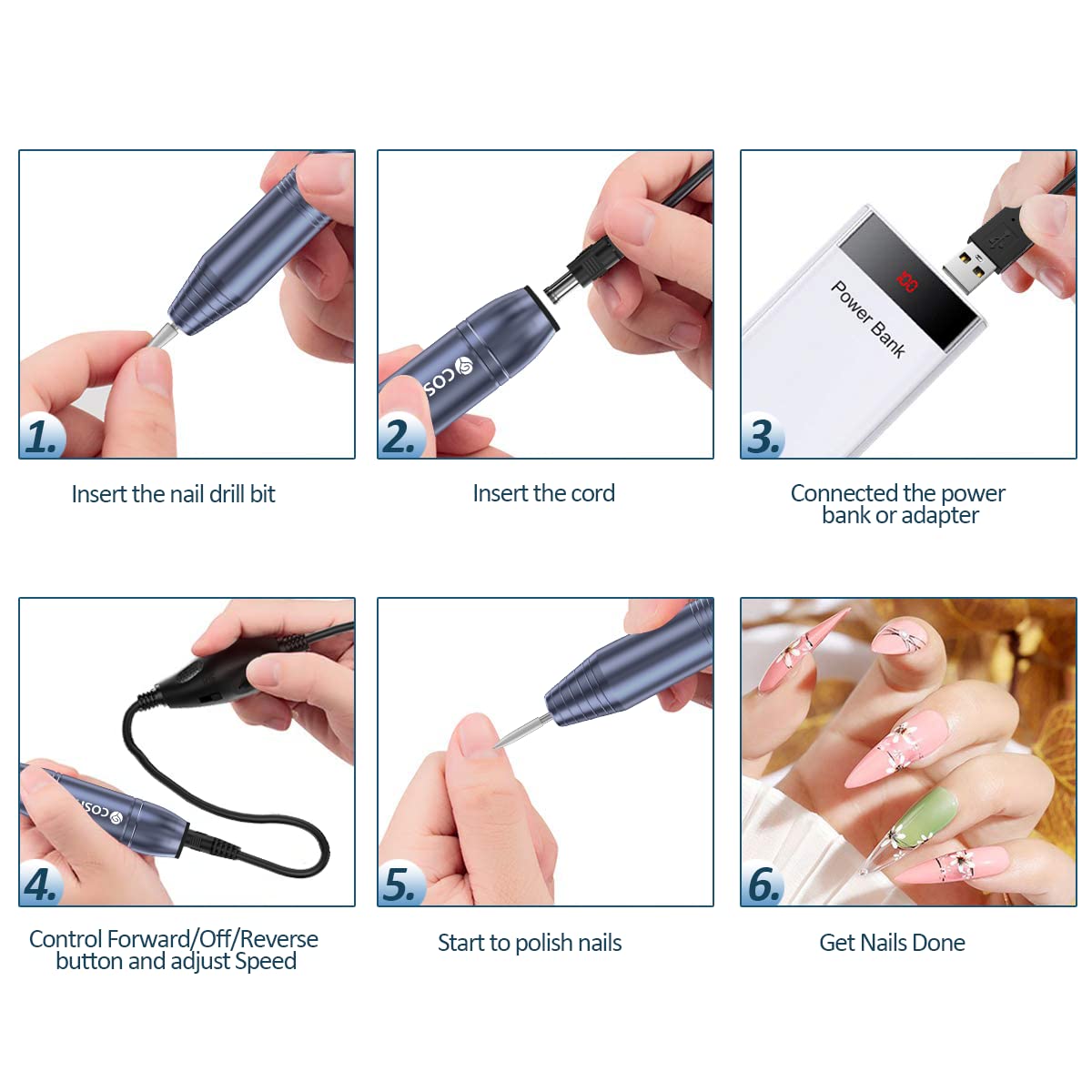 COSITTE Electric Nail Drill,USB Electric Nail Drill Machine for Acrylic Nails,Portable Electrical Nail File Polishing Tool Manicure Pedicure Efile Beauty & Personal Care COSITTE