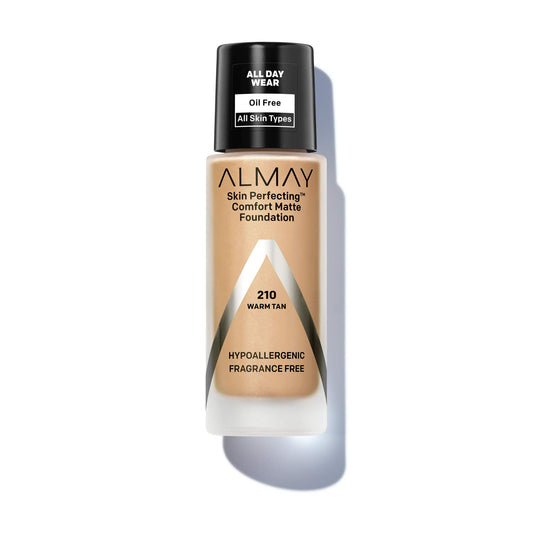 Almay Skin Perfecting Comfort Matte Foundation, Hypoallergenic, Cruelty Free, -Fragrance-Free, Dermatologist Tested Liquid Makeup, Warm Tan, 1 Fluid