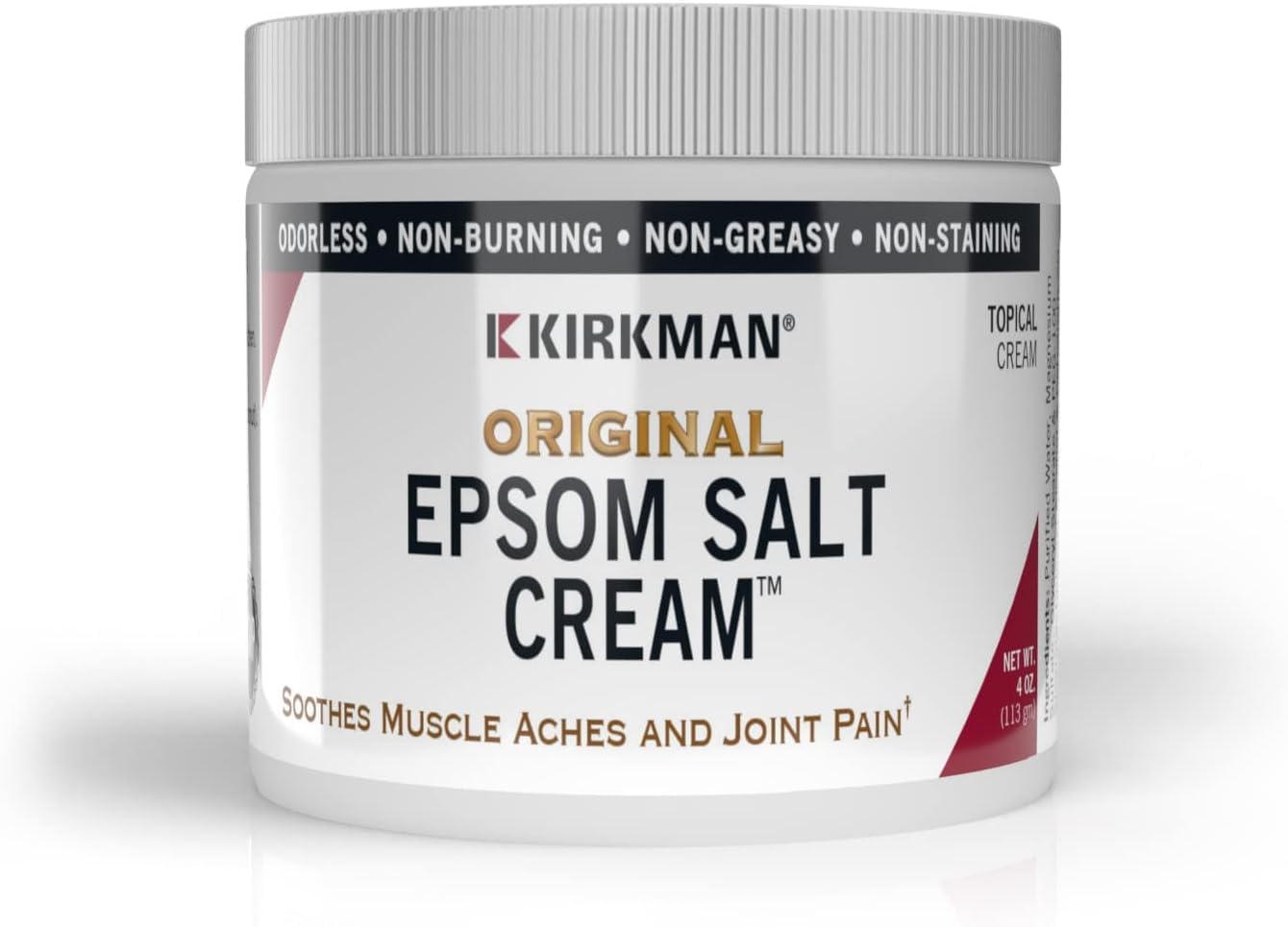 Kirkman - Epsom Salt Cream - 4oz Cream - Gluten Free - Casein Free Beauty and Personal Care Kirkman