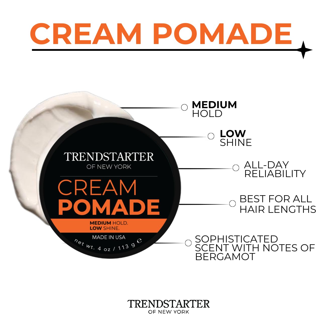 TRENDSTARTER - CREAM POMADE (4oz) - Medium Hold - Low Shine - Water-Based All-Day Hold Premium Hair Styling Pomade Putty Products Beauty & Personal Care TRENDSTARTER