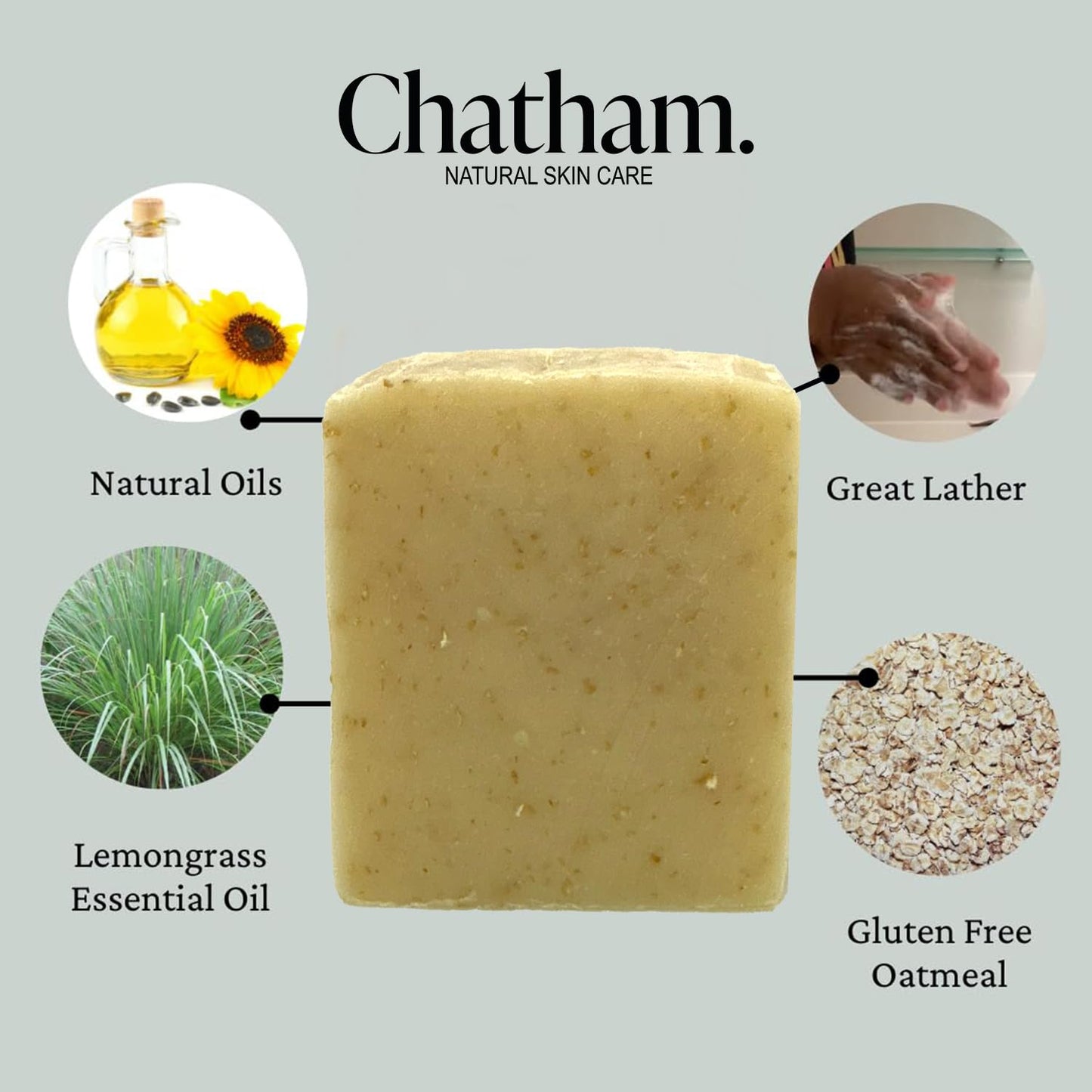Lemongrass Oatmeal Moisturizing Soap Bar 5oz for Dry Skin, 100% Natural Ingredients, Shea Butter Free, and Lemongrass and Vanilla Essential Oils Beauty & Personal Care Chatham Natural Skin Care