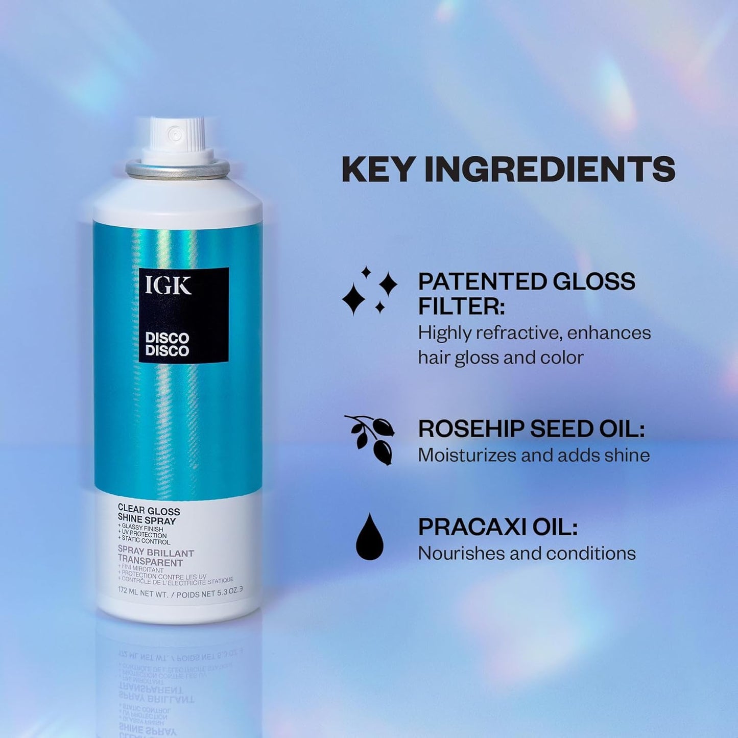IGK Disco Disco Clear Gloss Hair Shine Spray | Full + Travel Size | Lightweight, High-Shine Finishing Hair Spray | 5.3 + 2.1 oz (Pack of 2) Beauty & Personal Care IGK