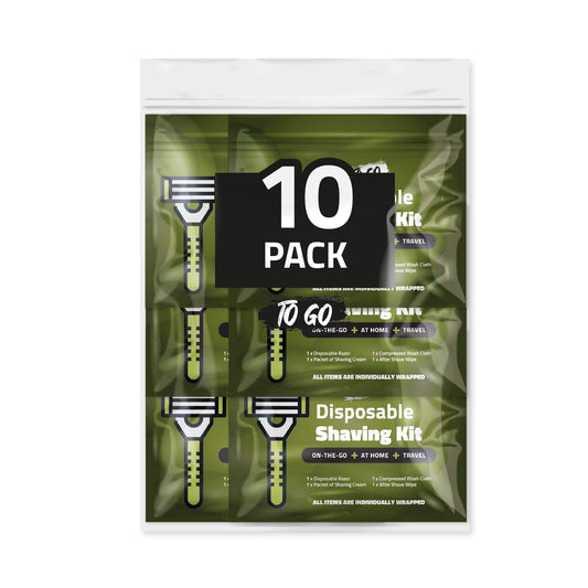 Travel Shaving Kit with Razor, Shaving Cream, Washcloth and Aftershave Wipe, Men's Disposable Grooming Pack (Green) (10) Beauty and Personal Care pH Advantage