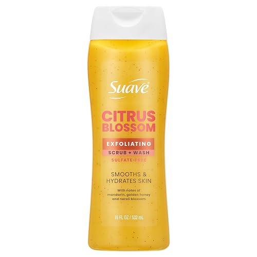 Suave Citrus Blossom Exfoliating Body Wash & Scrub with Glycerin & Vitamin E, Sulfate-Free Hydrating Cleanser for Soft, Smooth Skin, 18 FL OZ Beauty & Personal Care Suave