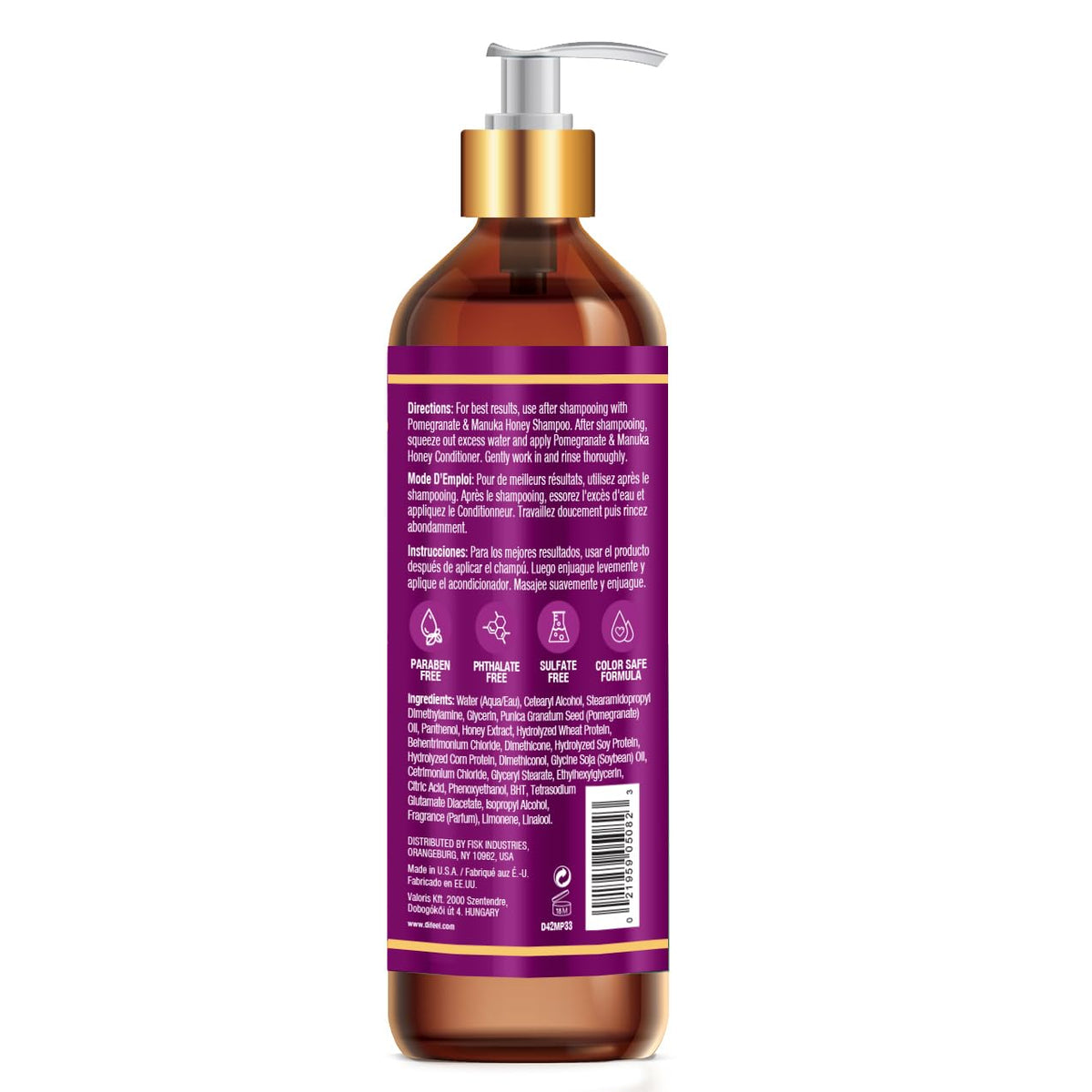 Difeel Pomegranate & Manuka Honey Sulfate-Free Conditioner 33.8 oz. for Dry, Damaged Hair