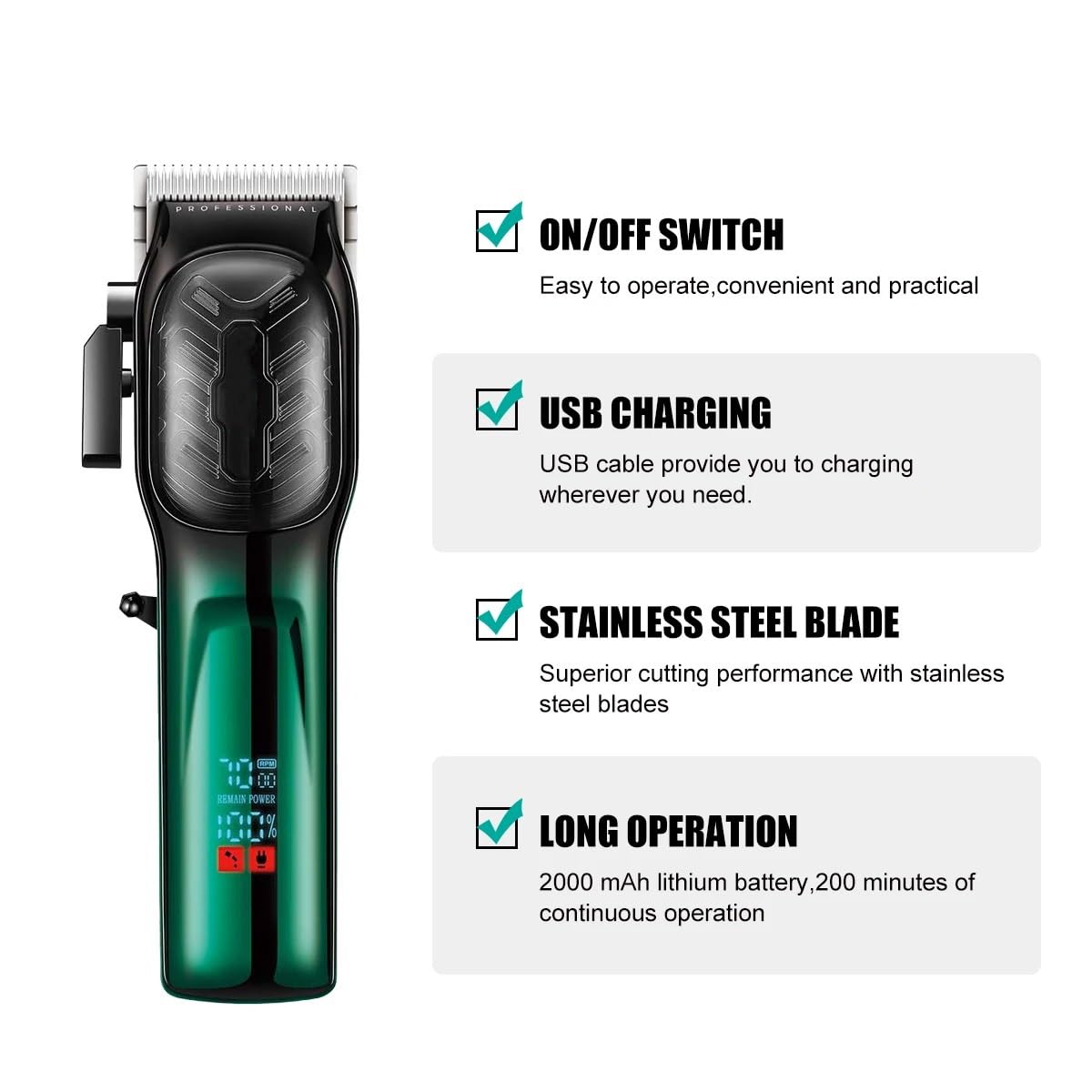 QDKVTNDJZ Hair Clippers for Men, Men's Barber Scissors Adjustable Electric Rechargeable Men's Barber Scissors(Green) Beauty and Personal Care QDKVTNDJZ