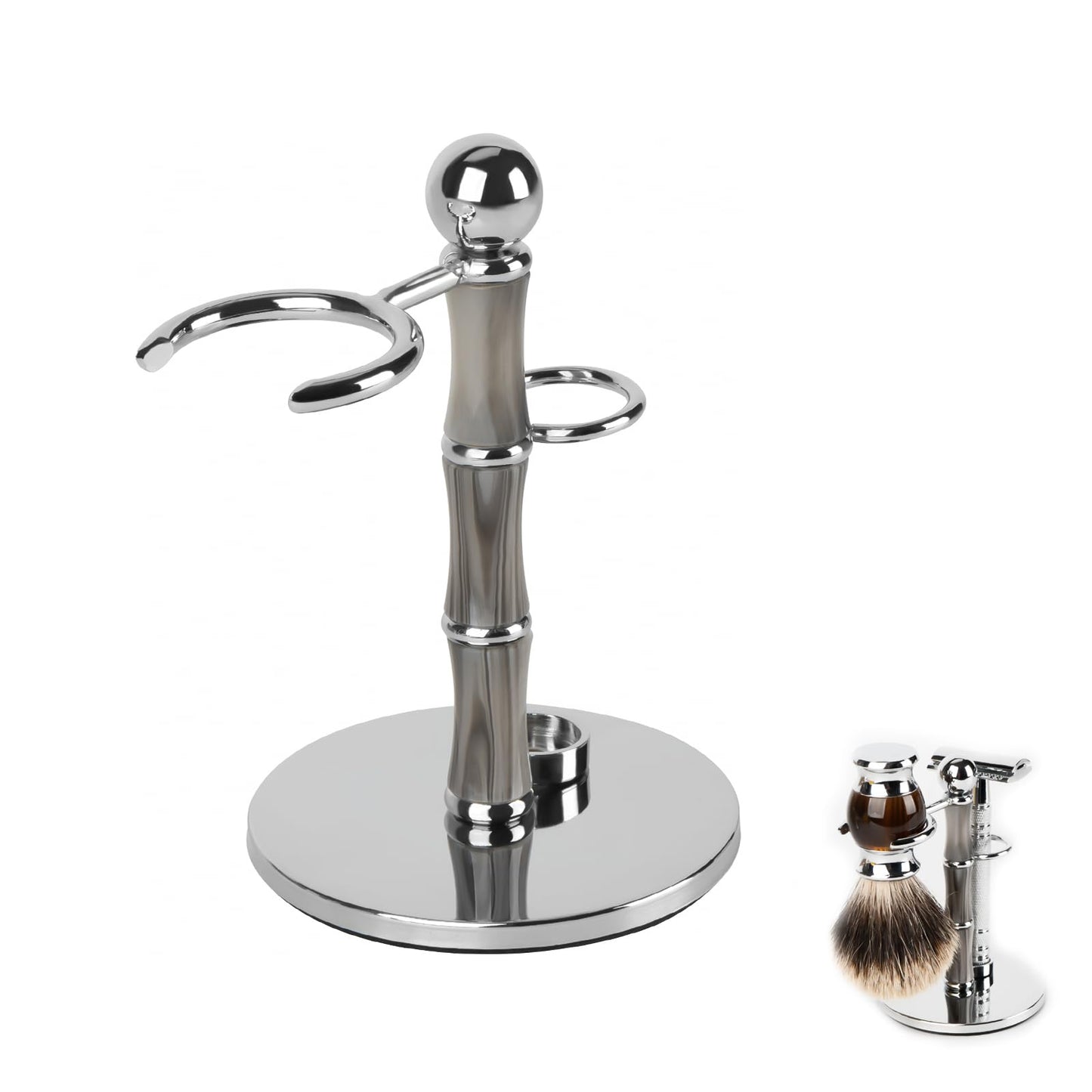 Linkidea Stainless Steel Razor Stand and Brush Holder with Non-Slip Base, Creative Bamboo Style Safety Shaver Organizer Compatible with Vikings Blade Beauty and Personal Care Linkidea