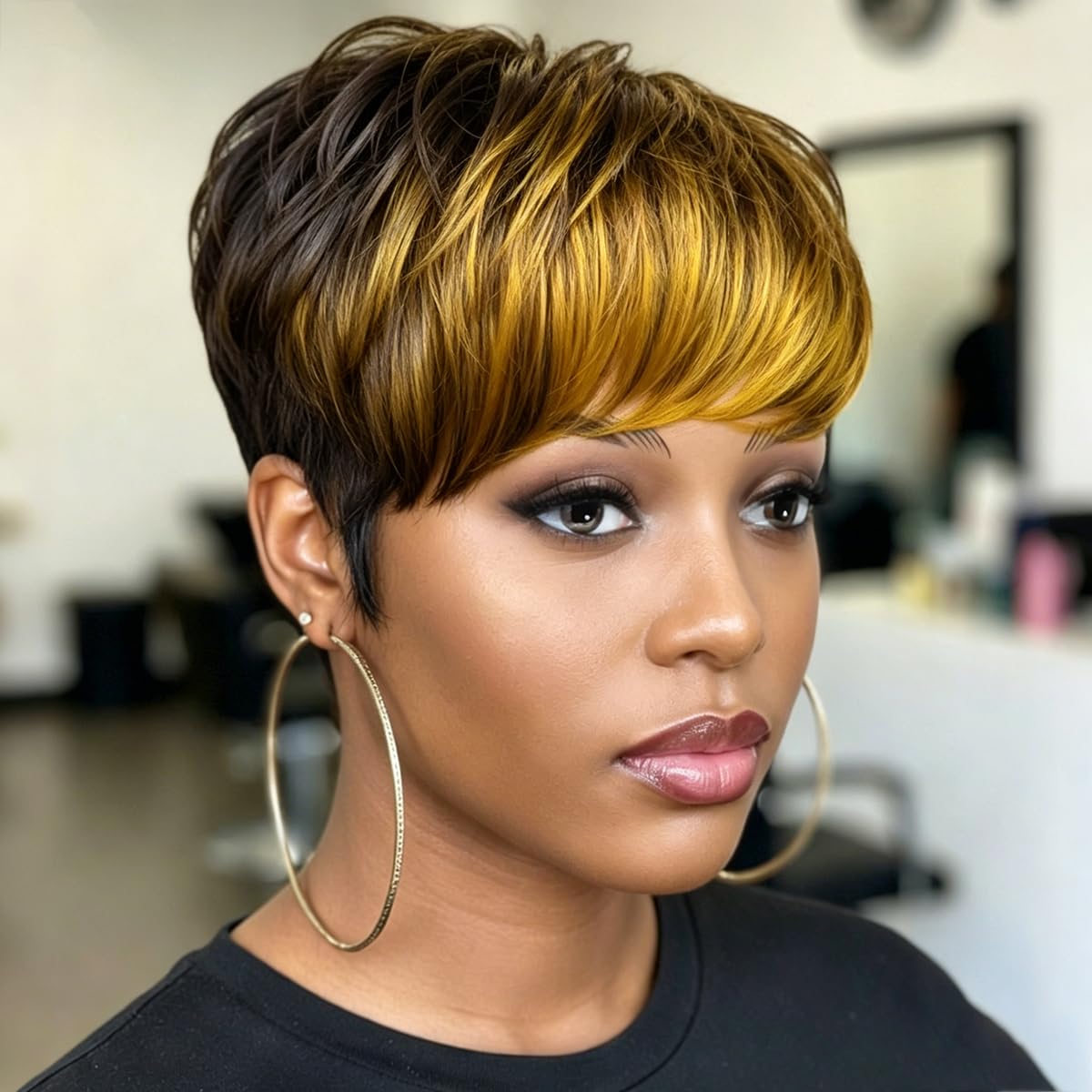 Naseily Hair Mixed Brown Hairstyles with Bangs Synthetic Short Wigs for Black Women Short Hairstyle Synthetic Hair (NAS-7342)