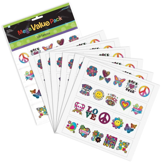 Multicolor Tween Tattoo Mega Value Pack Favors - 12.125" x 8" (120 Pc) - Exciting & Unique Variety Designs - Vibrant Temporary Tattoos for Kids &