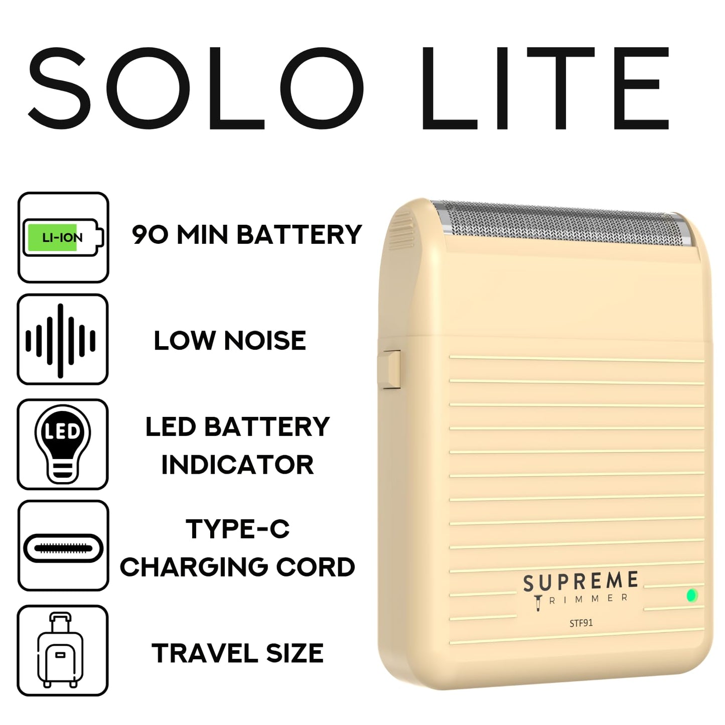 Supreme Trimmer Solo Lite Foil Shaver for Men - Rechargeable Electric Razor + 90 Min Runtime, Type-C USB Fast Charging - Lightweight Travel Shaver Beauty and Personal Care Supreme Trimmer