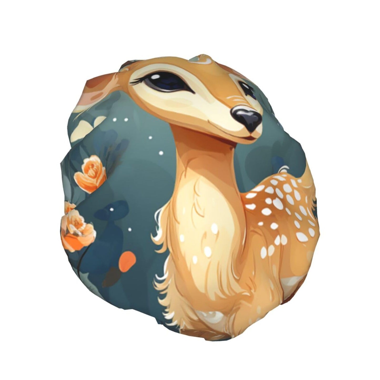 Cartoon Deer Flower Shower Cap For Women Reusable Double Layers Bathing Bath Cap Hair Caps Waterproof Elastic Band Ladies Spa Salon Shower Hat Hair Beauty and Personal Care GDSHJKLW
