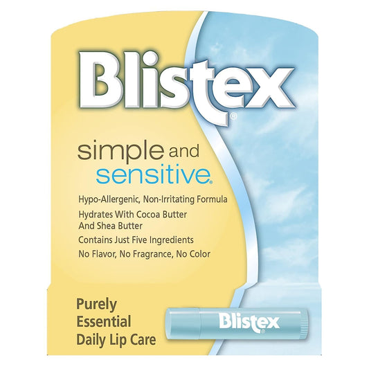 Blistex Simple and Sensitive Lip Moisturizer, Hypo-Allergenic with Cocoa & Shea Butter, No Flavor or Fragrance, 0.15 oz (Pack of 12) Beauty and Personal Care Blistex