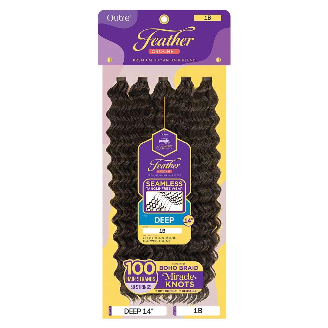 Outre Purple Pack Brazilian Premium Human Hair Blend Feather Crochet Braid - Feather Deep 14" (2T1B/425)
