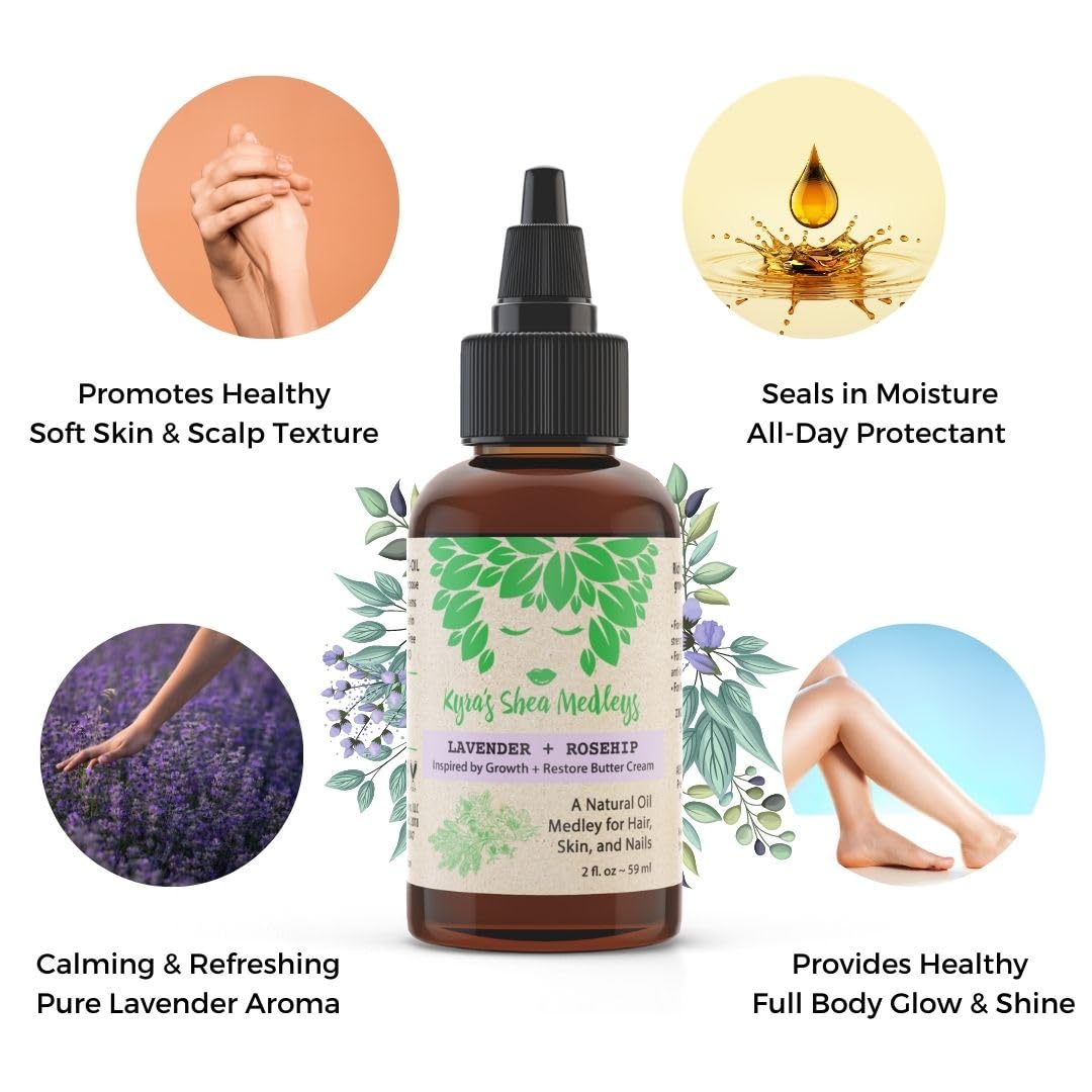 Multiuse Lavender + Rosehip Oil Medley for Face, Body, and Hair - Natural Rosehip Oil, Shea Nut Oil, Lavender Essential Oil, and Vitamin E - Seals in Beauty & Personal Care Kyra's Shea Medleys
