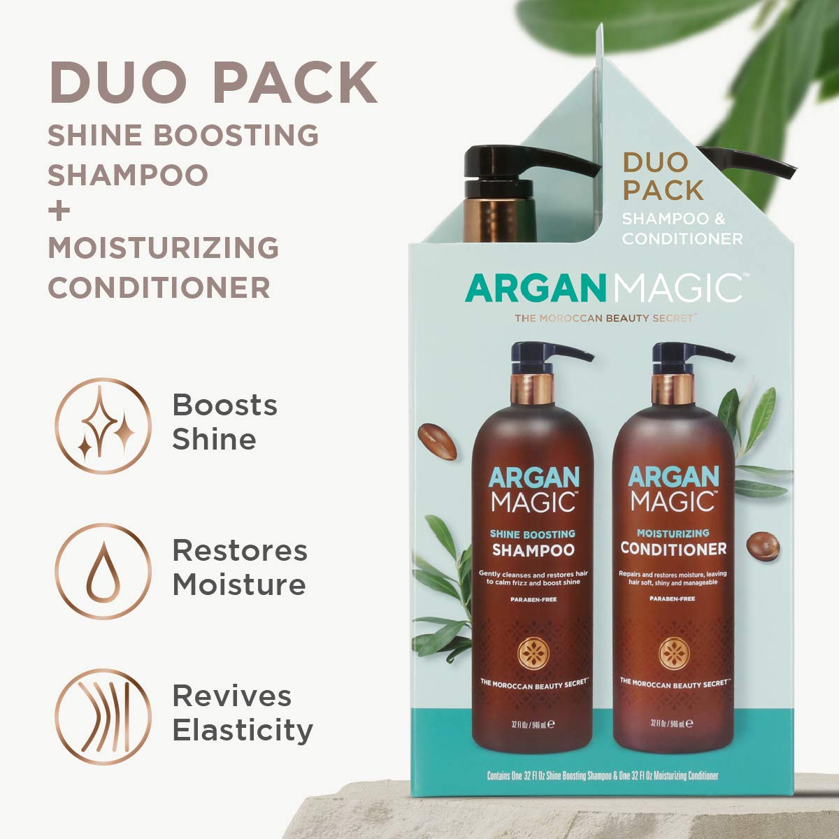 Argan Magic Shine Boosting Shampoo & Moisturizing Conditioner Duo - Gently Cleanses, Boosts Shine, Controls Frizz, Restores Moisture, Detangles | Beauty & Personal Care Argan Magic