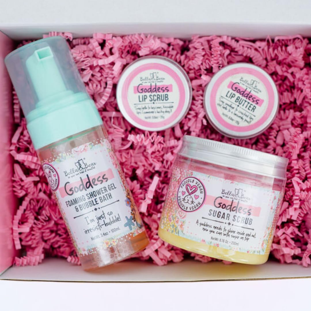 Spa Gift Set for Women - Bella & Bear Goddess Bath & Body Gift Set with Body Scrub, Shower Gel, Bubble Bath & Lip Care - Vegan Self Care Gift Beauty and Personal Care Bella and Bear