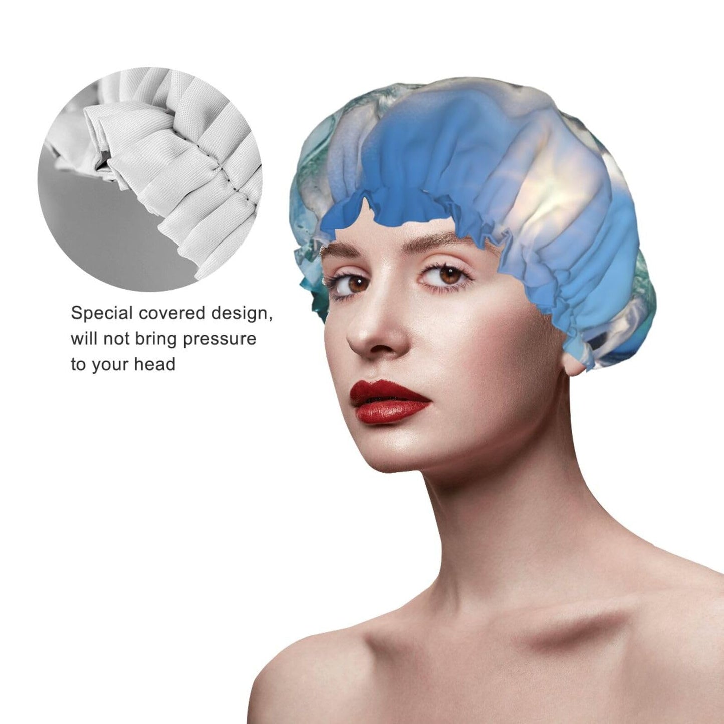 Big Ocean Wave Shower Cap For Women Reusable Double Layers Bathing Bath Cap Hair Caps Waterproof Elastic Band Ladies Spa Salon Shower Hat Hair Caps Beauty and Personal Care GDSHJKLW