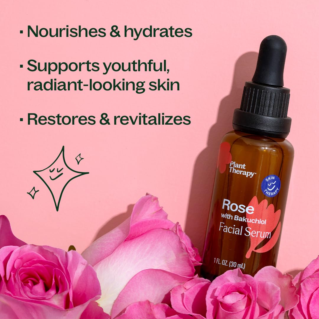 Plant Therapy Rose with Bakuchiol Facial Serum 1 oz with Rose Extract, Rosehip Seed Oil, and Carrot Seed Oil, Reduces the Appearance of Fine Lines Beauty & Personal Care Plant Therapy