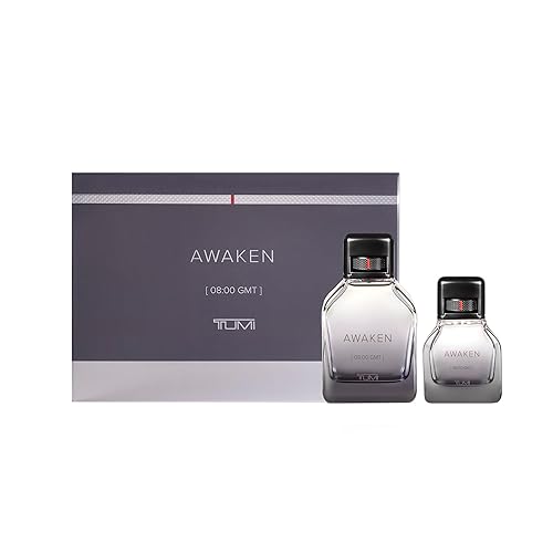 TUMI AWAKEN 08:00 GMT Gift Set - Refreshing Cologne for Men with Woody Fragrance Notes - 3.4 oz & 1.0 oz Eau de Parfum Beauty & Personal Care TUMI