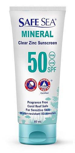 Safe Sea Zinc Oxide Sunscreen SPF50 | Clear Mineral Face Sunscreen | Anti-Jellyfish Sting Protective Lotion | Coral Reef Safe | Travel Size - 2Oz Beauty & Personal Care SAFE SEA