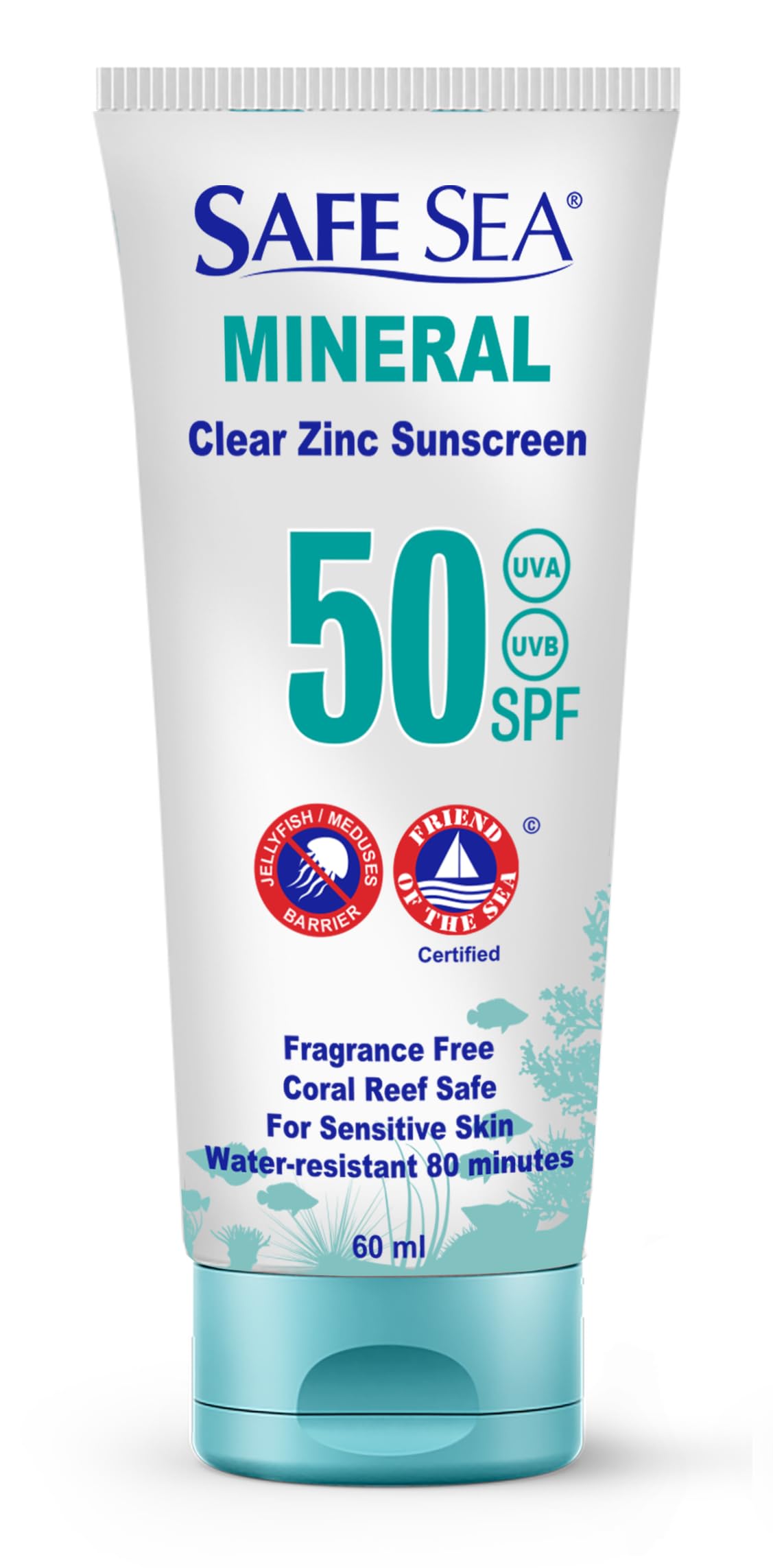 Safe Sea Zinc Oxide Sunscreen SPF50 | Clear Mineral Face Sunscreen | Anti-Jellyfish Sting Protective Lotion | Coral Reef Safe | Travel Size - 2Oz Beauty & Personal Care SAFE SEA
