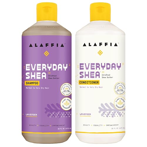 Alaffia Shampoo and Conditioner, Lavender - EveryDay Shea Sulfate-Free Shampoo and Conditioner Set with Shea Butter and Coconut Oil, 16 Oz Ea Beauty & Personal Care Alaffia