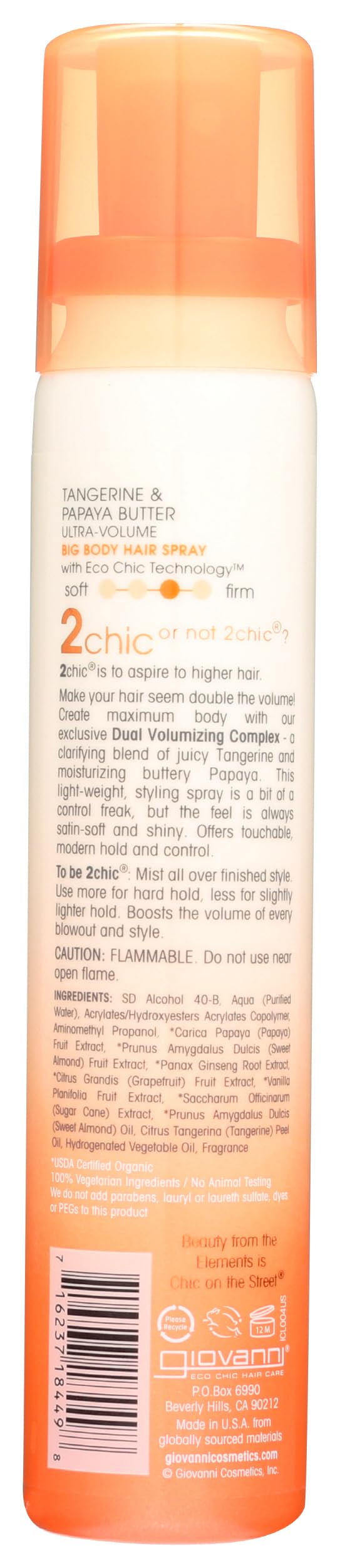 GIOVANNI 2chic Ultra-Volume Big-Body Hair Spray - Daily Volumizing Formula with Papaya & Tangerine Butter, Promotes Weightless Control for Fine Limp Beauty & Personal Care GIOVANNI