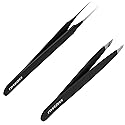 Tweezees Precision Black Stainless Steel Tweezers | Professional Slant Tip & Splinter Tip Tweezer For Eyebrows | Extra Sharp Hair Removal Tool | Beauty & Personal Care Tweezees