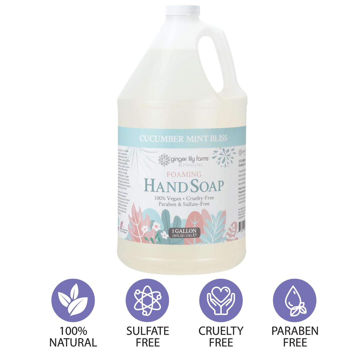 Ginger Lily Farms Botanicals All-Purpose Foaming Hand Soap Refill, 100% Vegan & Cruelty-Free, Cucumber Mint Bliss Scent, 1 Gallon (128 fl oz) Beauty & Personal Care Ginger Lily Farms